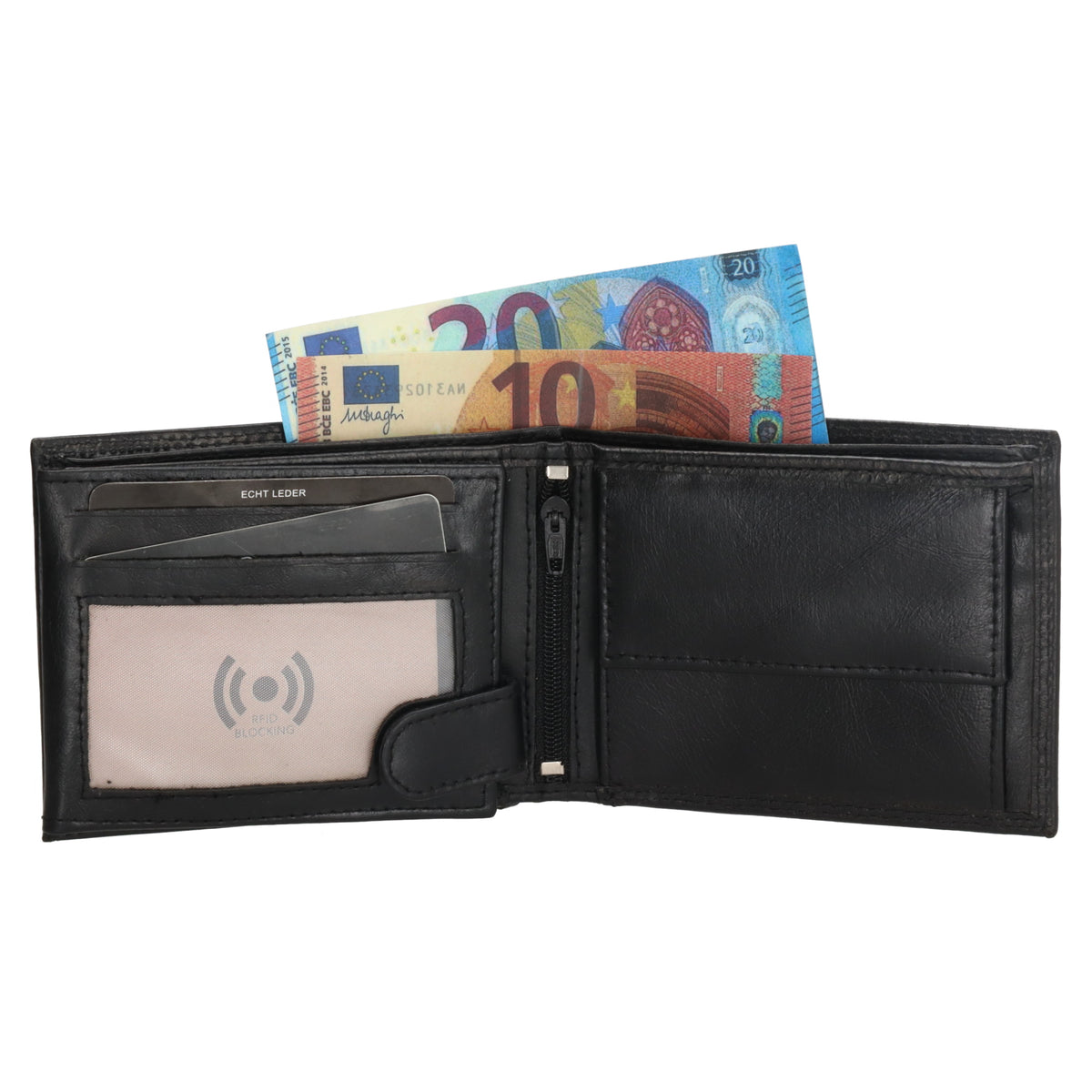 Elegante Herrenbörse 12x9,5cm aus Vollrindleder mit RFID-Schutz – Schwarz - leder-accessoires.com