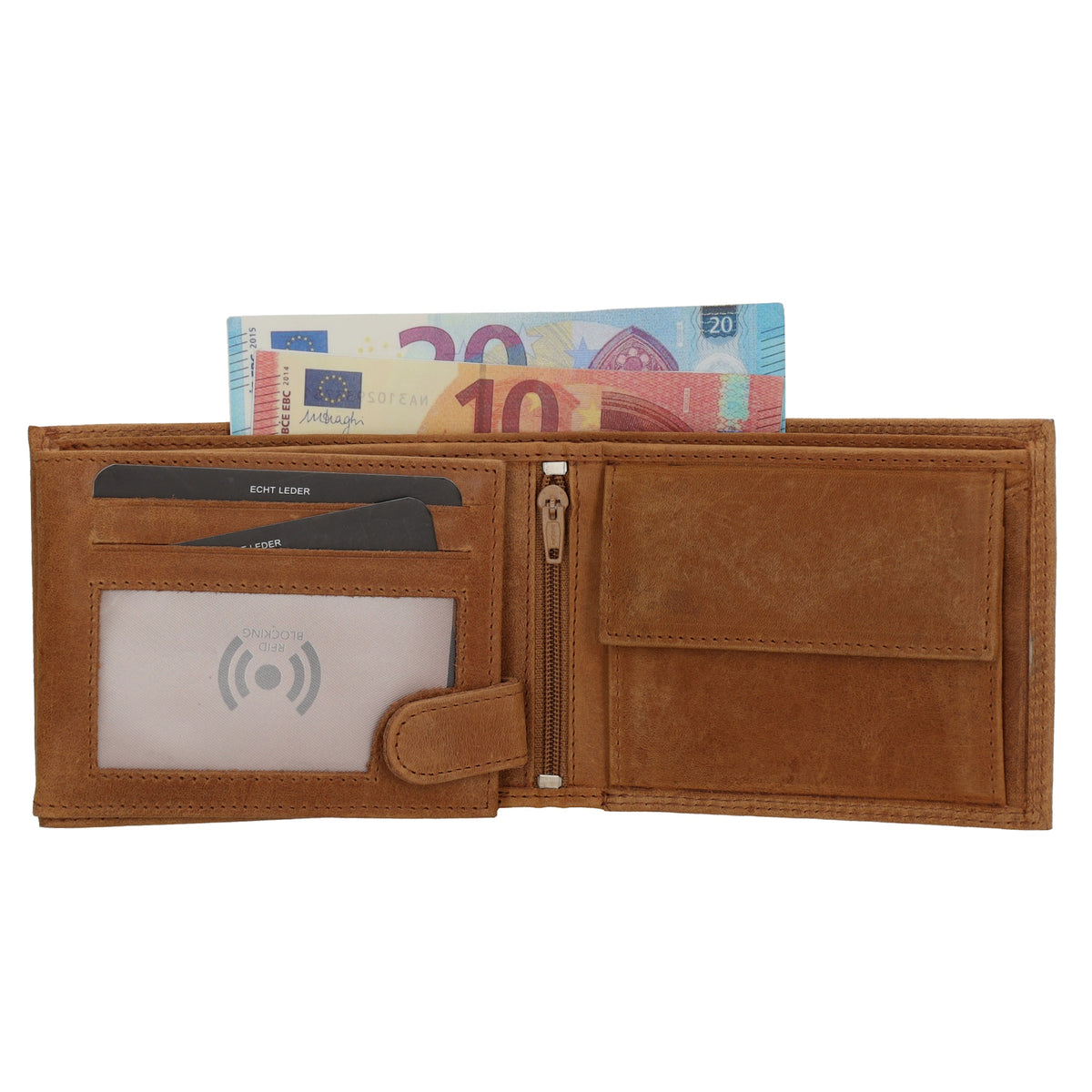 Herrenbörse 12x9,5cm aus Vollrindleder mit Riegel & RFID-Schutz – Braun - leder-accessoires.com
