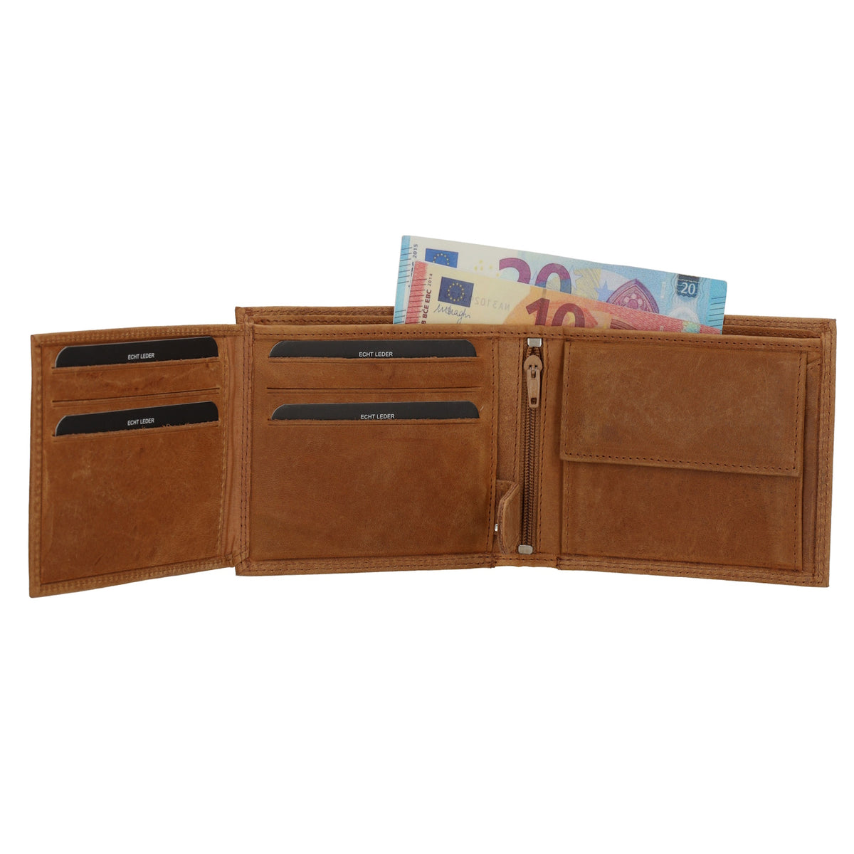 Herrenbörse 12x9,5cm aus Vollrindleder mit Riegel & RFID-Schutz – Braun - leder-accessoires.com