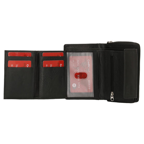 Lederbörse 13x9cm mit Überschlag in Schwarz und RFID-Schutz - leder-accessoires.com
