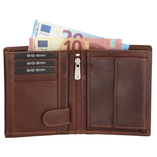 Geldbörse Hochformat 9,5 x 12cm in Braun aus Leder mit Riegel innen - leder-accessoires.com