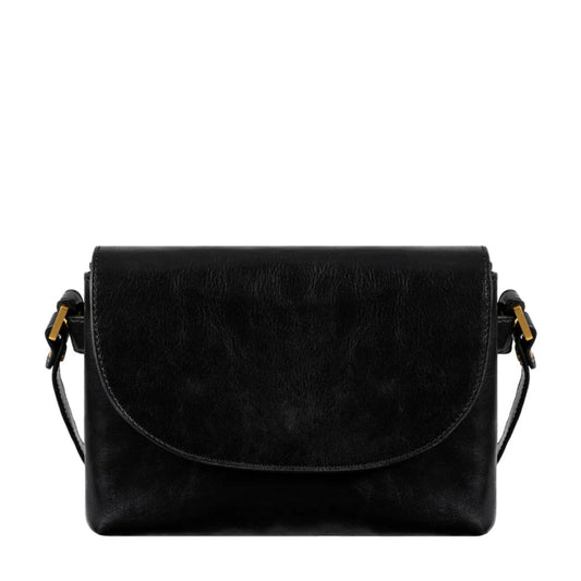 Umhängetasche|Crossover 24 x 17cm in Schwarz aus Leder mit Überschlag - leder-accessoires.com