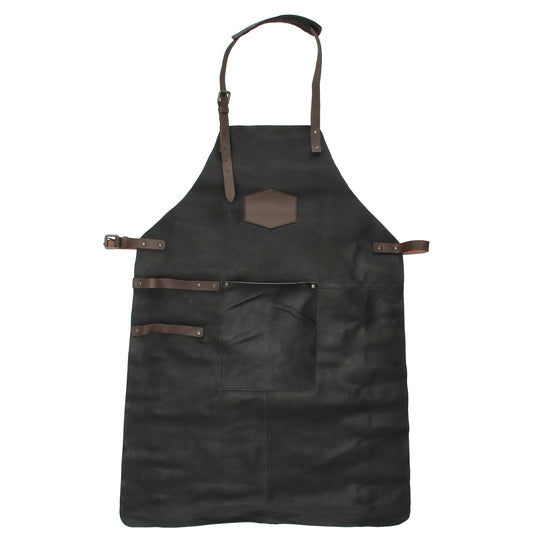 Lederschürze in Schwarz mit Vortasche zum Verstellen - leder-accessoires.com