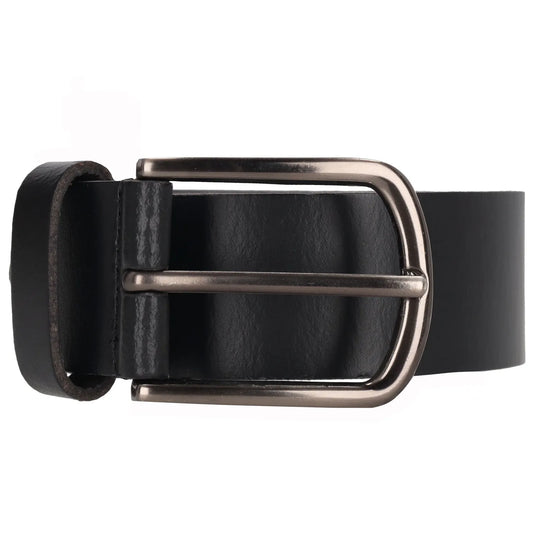 Schwarzer Leder Jeansgürtel 4 cm mit Messingschließe - leder-accessoires.com