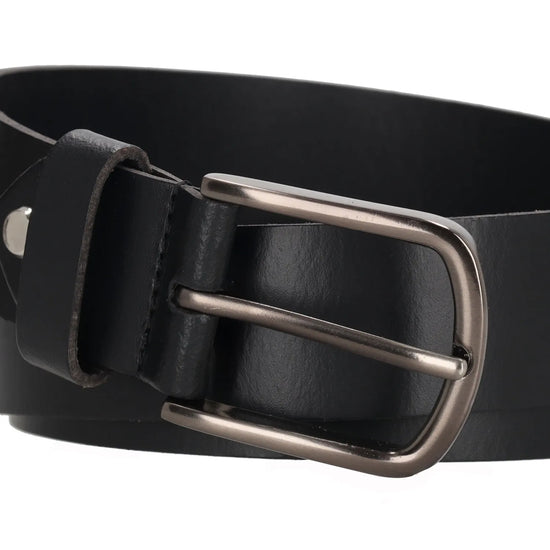 Schwarzer Leder Jeansgürtel 4 cm mit Messingschließe - leder-accessoires.com
