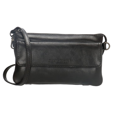 Umhängetasche| Mini Bag 20,5 x 12cm in Schwarz aus Leder mit Vortasche - leder-accessoires.com
