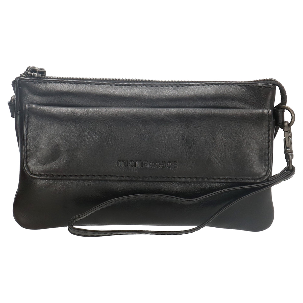 Umhängetasche| Mini Bag 20,5 x 12cm in Schwarz aus Leder mit Vortasche - leder-accessoires.com