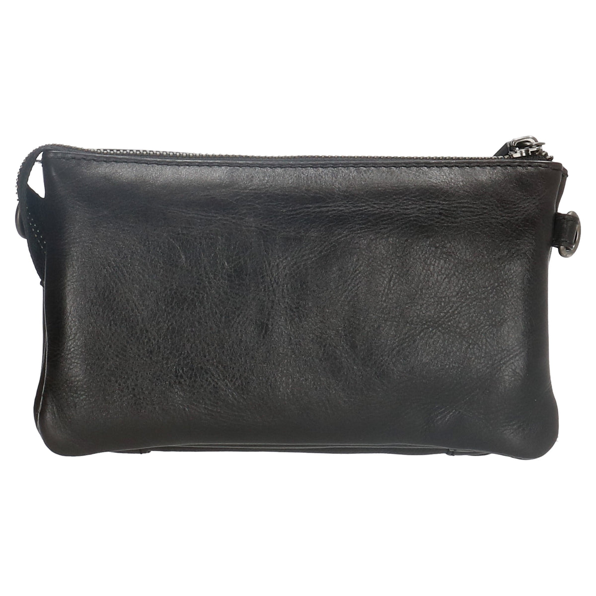 Umhängetasche| Mini Bag 20,5 x 12cm in Schwarz aus Leder mit Vortasche - leder-accessoires.com