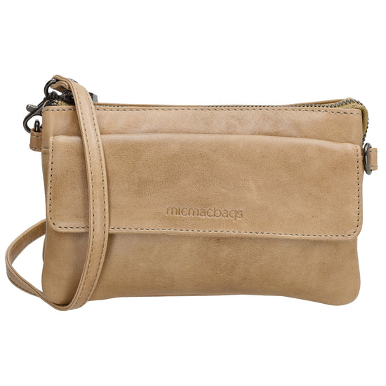 Umhängetasche| Mini Bag 20,5 x 12cm in Taupe aus Leder mit Vortasche - leder-accessoires.com