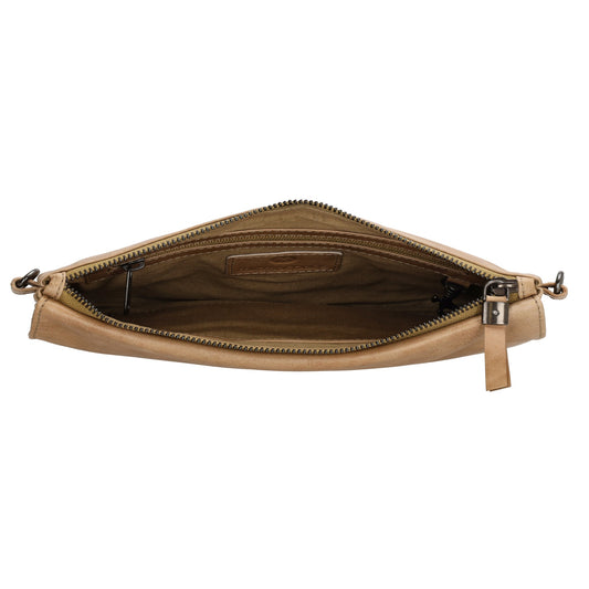 Clutch in Beige 26x17 cm aus Leder mit Überschlag - leder-accessoires.com