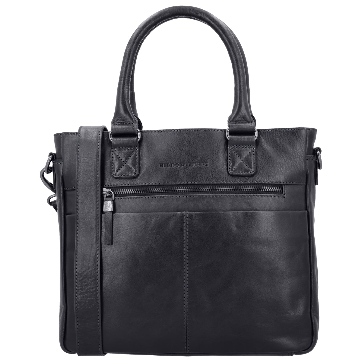 Marineblaue Ledertasche 33,5x28cm mit Umhängeriemen & Kurzgriff - leder-accessoires.com