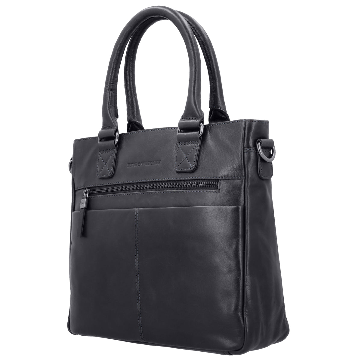 Marineblaue Ledertasche 33,5x28cm mit Umhängeriemen & Kurzgriff - leder-accessoires.com