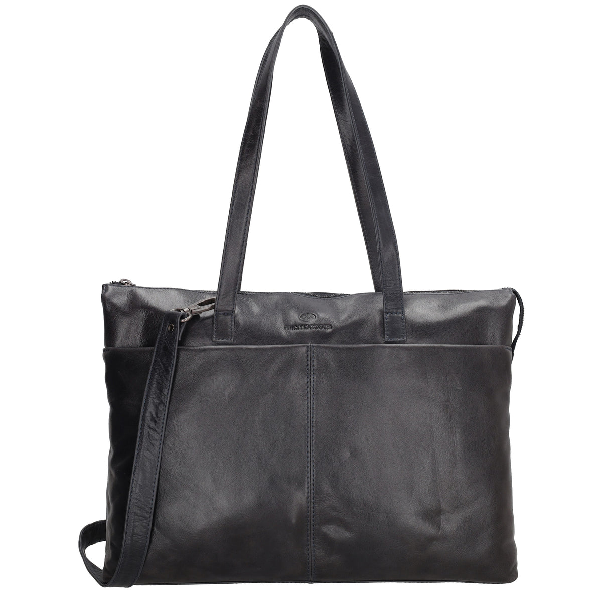 Businesstasche 41 x 30cm in Dunkelblau aus Leder mit Reißverschluss - leder-accessoires.com