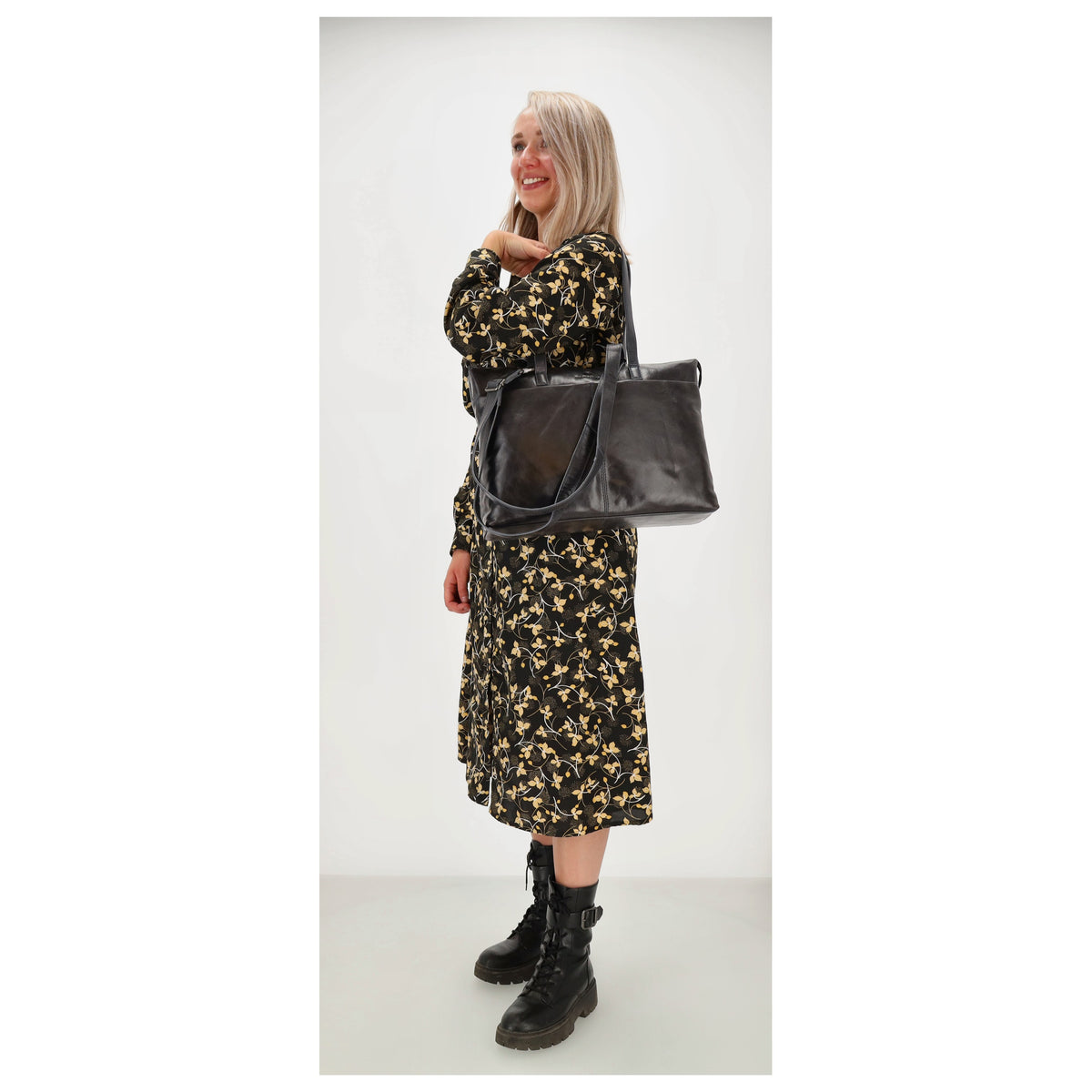 Businesstasche 41 x 30cm in Dunkelblau aus Leder mit Reißverschluss - leder-accessoires.com