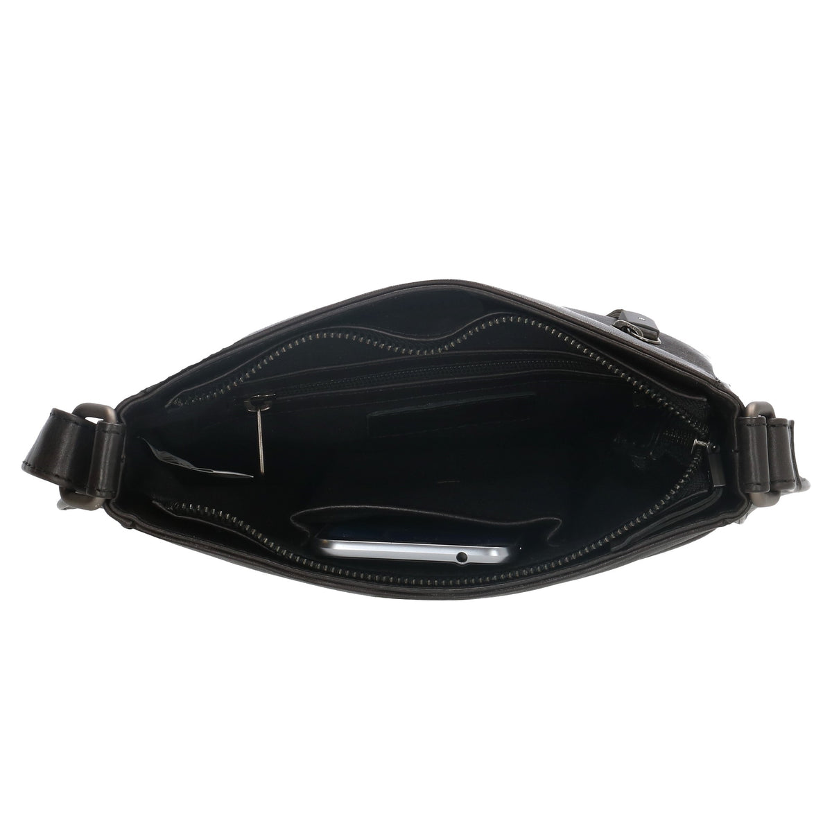 Schultertasche 23 x 24cm in Schwarz aus Leder mit Reißverschluss - leder-accessoires.com