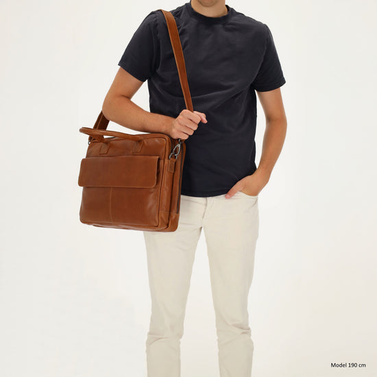Business-| Laptoptasche 41x31x11cm in Cognac mit Reißverschluss - leder-accessoires.com
