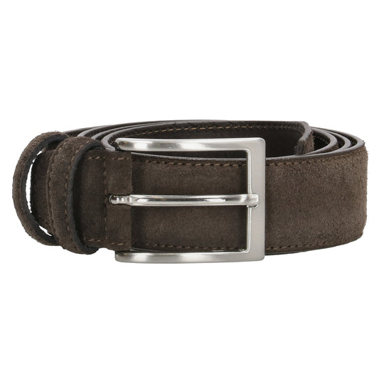 Eleganter Veloursleder Gürtel 3,5cm in Braun mit silberner Schließe - leder-accessoires.com