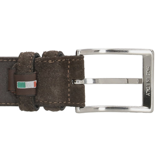 Eleganter Veloursleder Gürtel 3,5cm in Braun mit silberner Schließe - leder-accessoires.com
