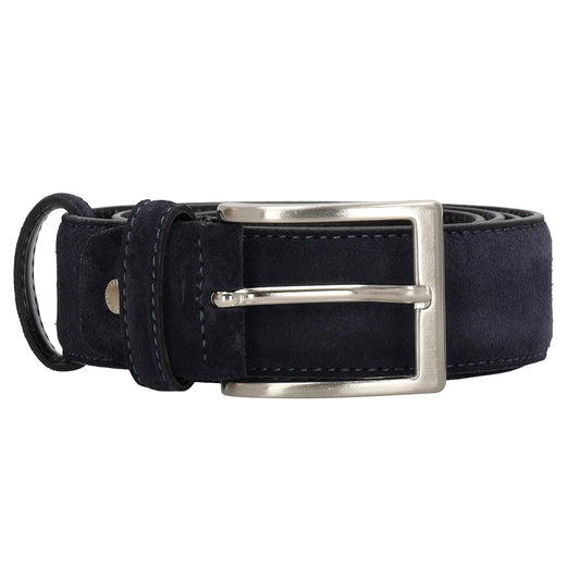Dunkelblauer Veloursleder Gürtel 3,5cm breit mit satinierter Schließe - leder-accessoires.com