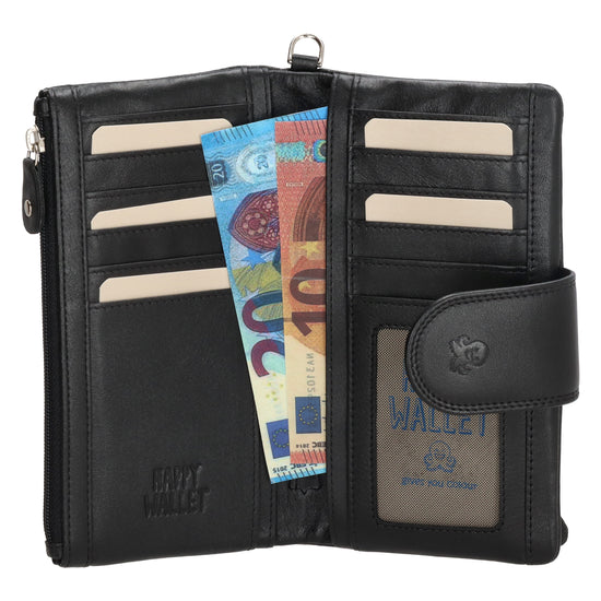 Lederbörse 17x9,5cm in Schwarz mit Riegel und RFID-Schutz - leder-accessoires.com