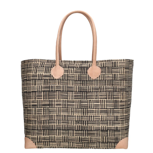 Basttasche-| Korb 37 x 35cm in Schwarz| Natur mit Kordelzug innen