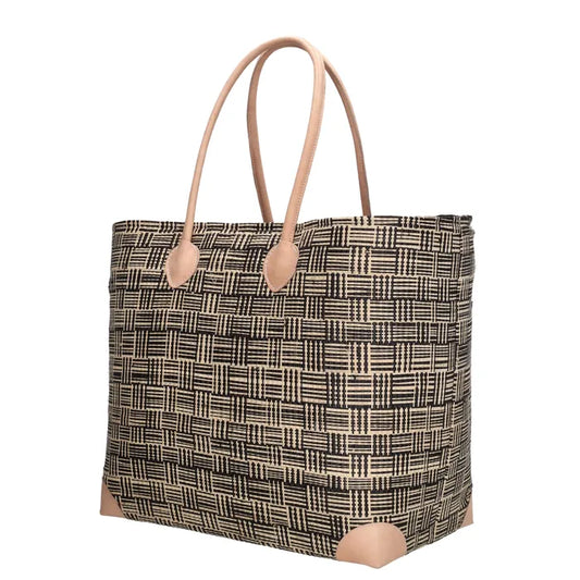 Basttasche-| Korb 37 x 35cm in Schwarz| Natur mit Kordelzug innen