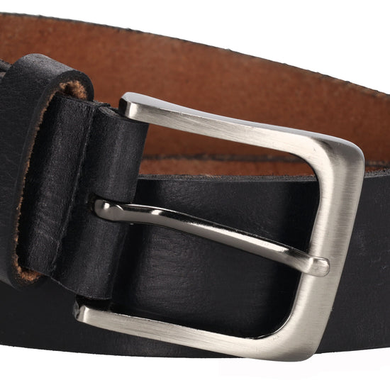 Schwarzer Vollrindleder Jeansgürtel 4cm breit für Übergrößen - leder-accessoires.com