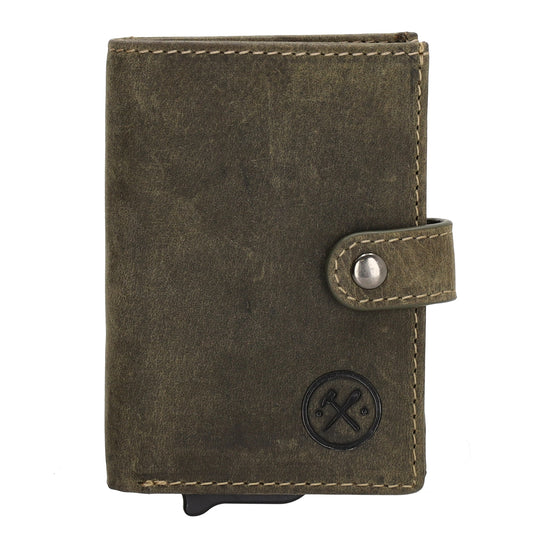 Kartenetui 8x10cm Olivgrün mit Scheinfach und Schutz - leder-accessoires.com