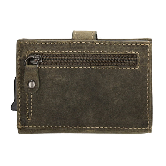 Kartenetui 8x10cm Olivgrün mit Scheinfach und Schutz - leder-accessoires.com
