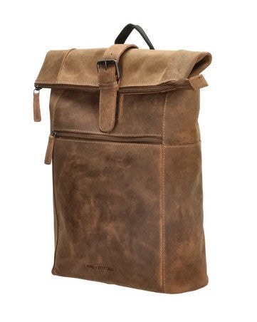 Rolltop Rucksack aus Leder in Cognac mit Steckschloss - leder-accessoires.com