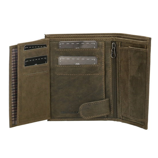 Geldbörse Hochformat 12 x 9cm mit Riegel in Olivgrün aus Leder - leder-accessoires.com
