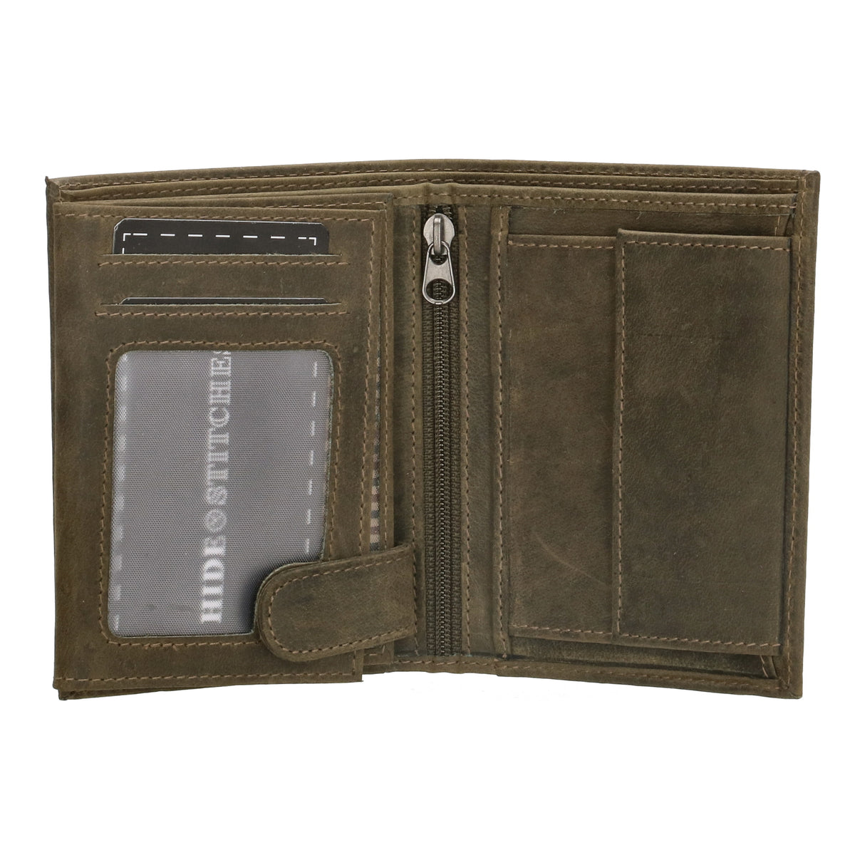 Geldbörse Hochformat 12 x 9cm mit Riegel in Olivgrün aus Leder - leder-accessoires.com