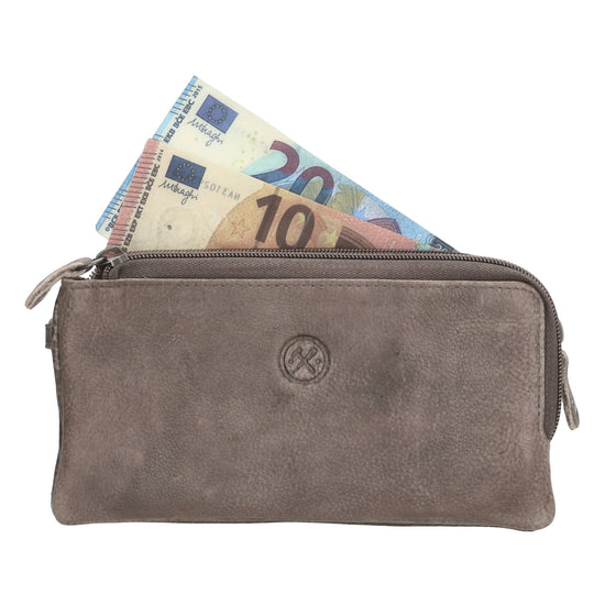 Lederbörse|Handyfähig 18,5x9cm in Taupe mit Reißverschluss und RFID-Schutz - leder-accessoires.com