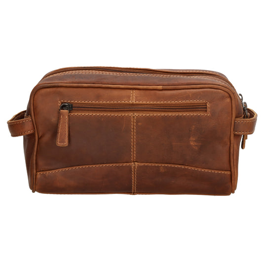 Kulturtasche 25x15cm in Cognac aus Leder mit zwei Fächern - leder-accessoires.com