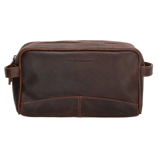 Kulturtasche 25x15cm in Braun aus Leder mit zwei Fächern - leder-accessoires.com