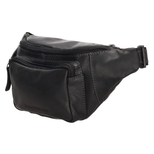 Leder Bodybag  23x13 cm in Schwarz mit Vortasche - leder-accessoires.com