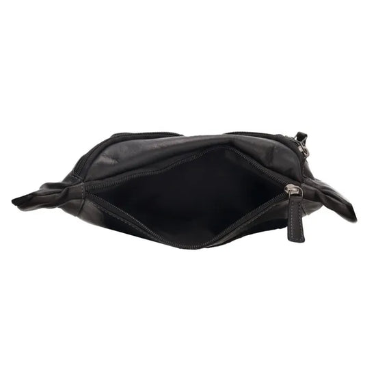 Leder Bodybag  23x13 cm in Schwarz mit Vortasche - leder-accessoires.com