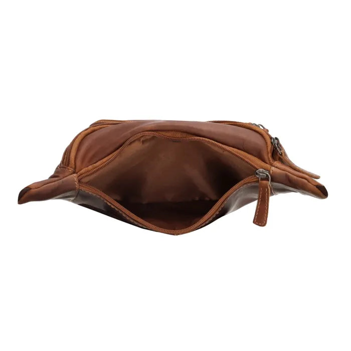 Leder Bodybag  23x13 cm in Cognac mit Vortasche - leder-accessoires.com