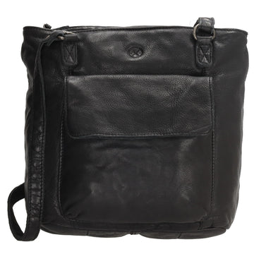 Ledershopper-| Rucksack 23 x 26,5cm in Schwarz mit Reißverschluss und Vortasche - leder-accessoires.com