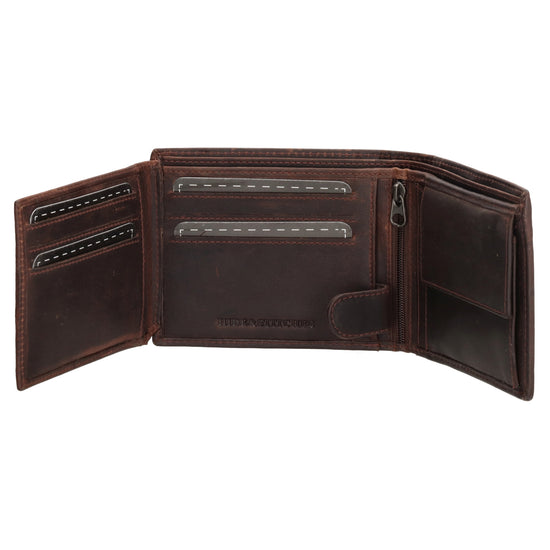 Geldbörse Querformat 9 x 11cm mit Reißverschluss in Braun aus Leder - leder-accessoires.com