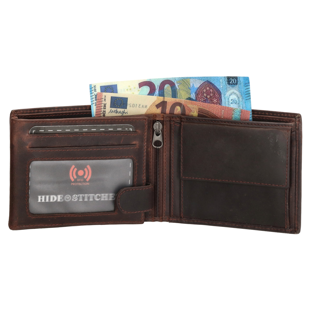 Geldbörse Querformat 9 x 11cm mit Reißverschluss in Braun aus Leder - leder-accessoires.com
