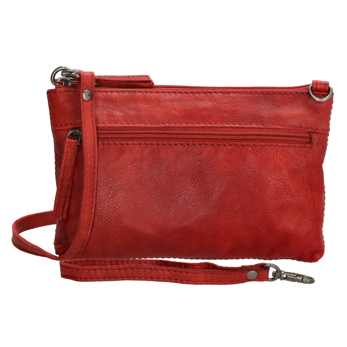 Umhängetasche 21 x 13cm in Rot aus Leder mit Reißverschluss - leder-accessoires.com