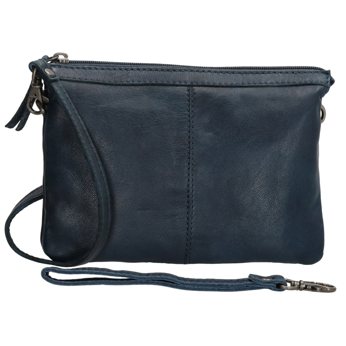 Schultertasche 19x14cm in Marine|Blau aus Leder mit Reißverschluss - leder-accessoires.com