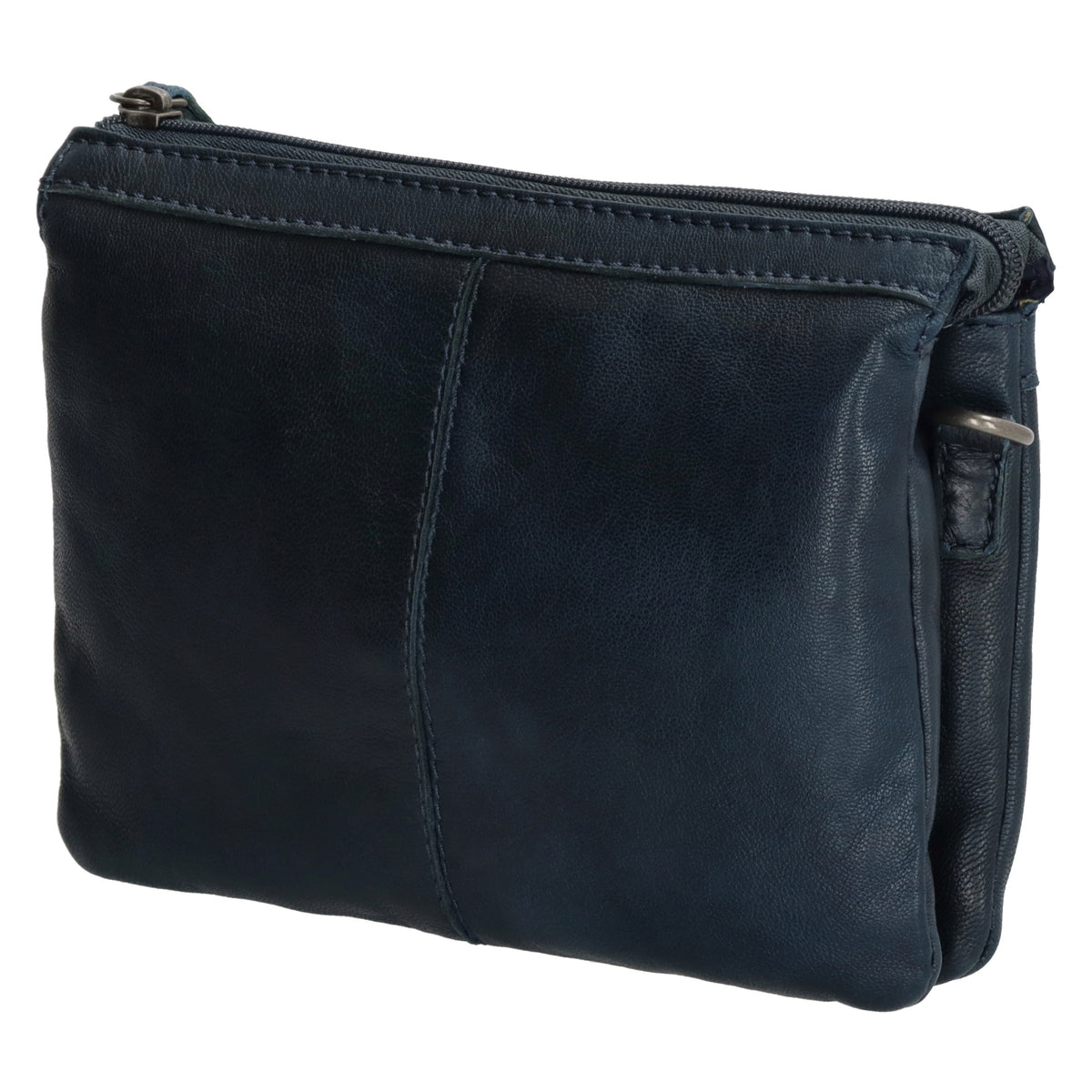 Schultertasche 19x14cm in Marine|Blau aus Leder mit Reißverschluss - leder-accessoires.com