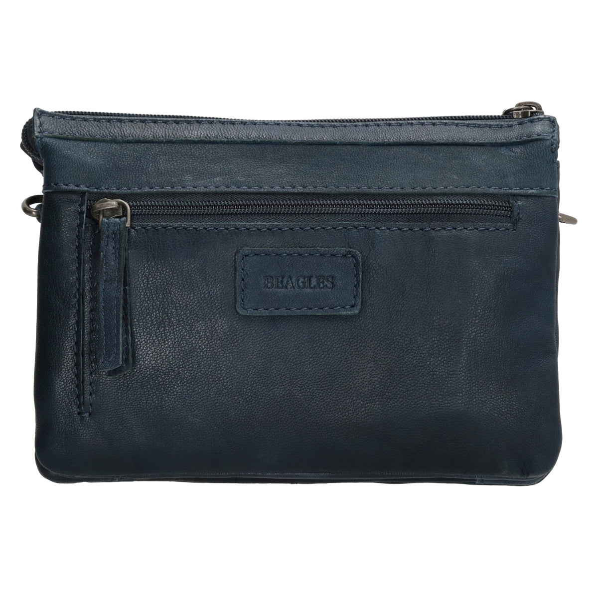 Schultertasche 19x14cm in Marine|Blau aus Leder mit Reißverschluss - leder-accessoires.com