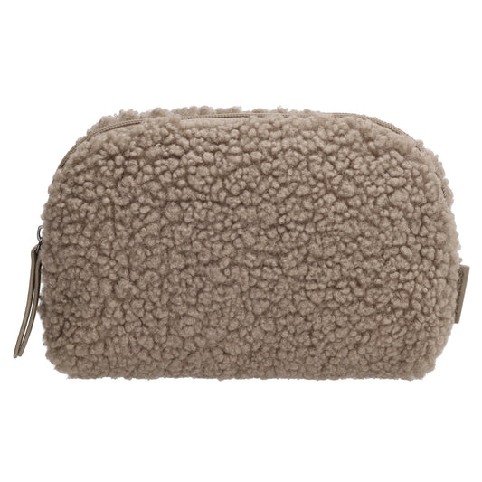 Schmuck-| Kulturtasche 26 x 6,5cm in Taupe aus Teddyfell - leder-accessoires.com