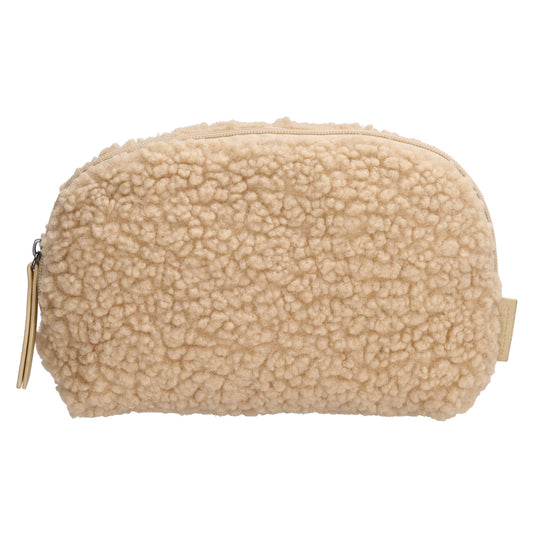 Schmuck-| Kulturtasche 26 x 6,5cm in Beige aus Teddyfell - leder-accessoires.com