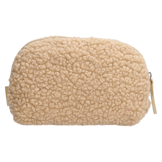Schmuck-| Kulturtasche 26 x 6,5cm in Beige aus Teddyfell - leder-accessoires.com