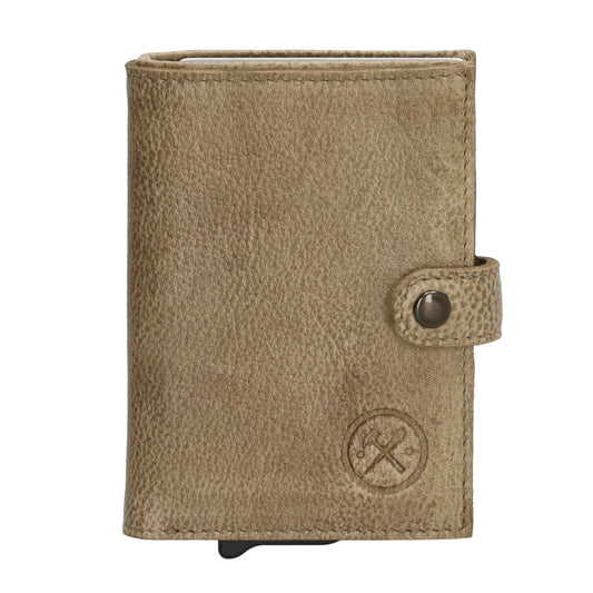 Safety Wallet 7,2x10cm Leder Sand – Schlanke Geldbörse mit Kartenhalter - leder-accessoires.com