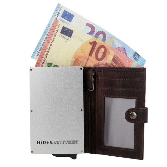 Safety Wallet 7,2x10cm Leder Dunkelbraun – Kompakte Geldbörse mit Kartenfächern - leder-accessoires.com